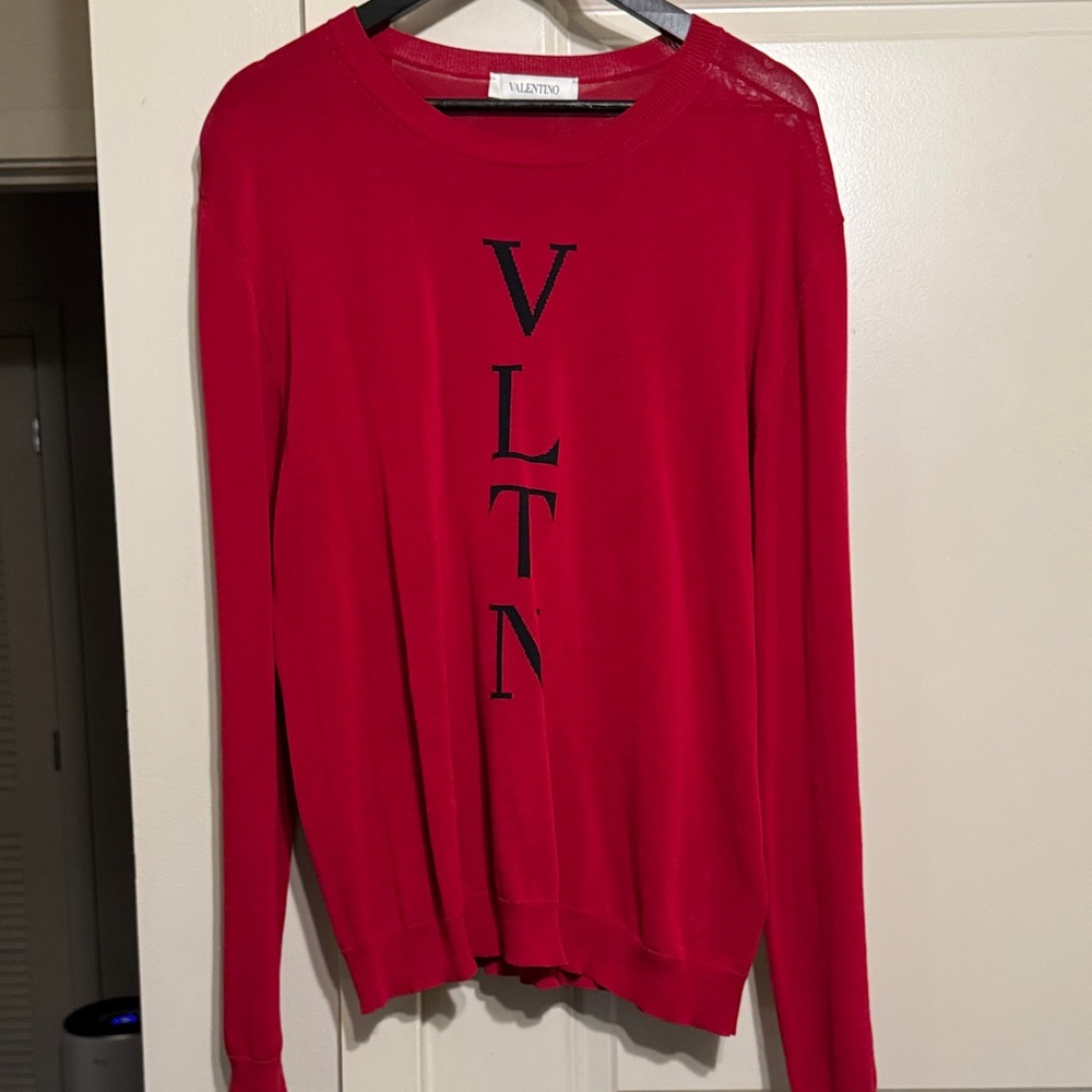 Valentino Red Knit Crewneck with Black VLTN